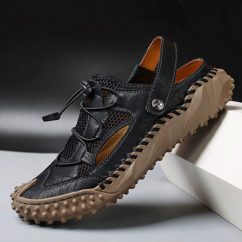 Round Toe Handmade Casual Shoes Genuine Leather Upper Summer Men Beach Walk Sandals