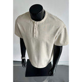 Men Solid Textured Stand Collar Henley Short Sleeve Shirt Loose Minimalist Casual Summer Blouse