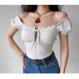 French Style Sweet and Spicy Square Collar Bubble Short-sleeved T-shirt Women's Summer Sexy Slim-fit Chic Short Top
