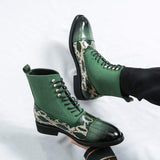 Pointed Toe Green Snake Pattern Classic Designers Good Quality Fashion Durable Dress Shoes Men Ankle Boots