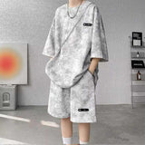 8XL Short Sleeved T-shirt Men's Summer Thin Casual Sports Suit Men's Shorts 2026 New Men Tie Dye Two-piece Set