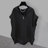 Men Half Zip Hooded Sweatshirt Vest Loose Casual Streetwear Solid Color Zipper Hoodie Tee