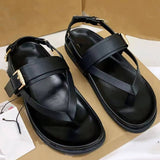 Women's Flat Roman Sandals Buckle Strap Toe-Post Versatile Slide Slippers