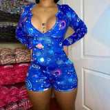 Simple Style Soft Printed Long Sleeve Luxury Onesizes Women Sleepwear Pajama