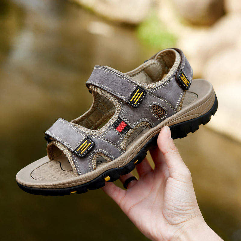 Best Grade Pure Full Grain Leather Material Classic Design Durable Casual Shoes Summer Men Leather Sandals