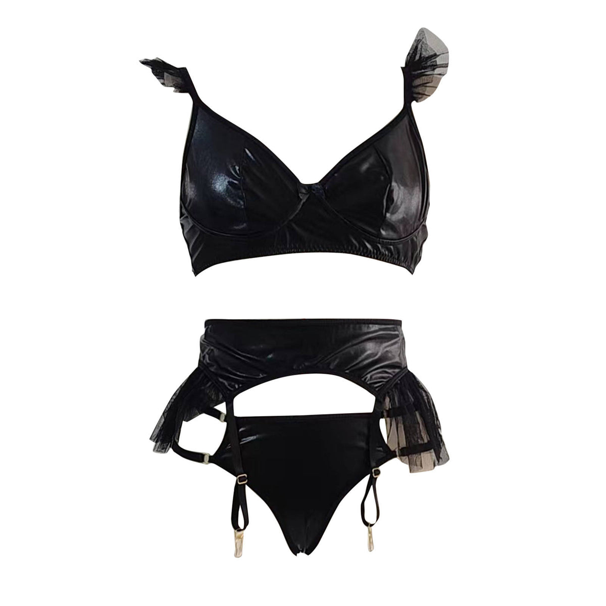 Women's Sexy Polyester Bodysuits 2 Piece Set with Hole Decoration