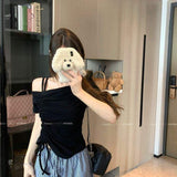 New Arrival Women's Off-Shoulder T-Shirt with Ruched Drawstring & Double Strap