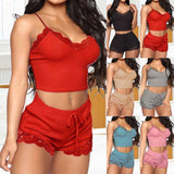 New Style of Fun Black Home Fashionable and Comfortable Lace and Lace Pajamas Two Piece Set