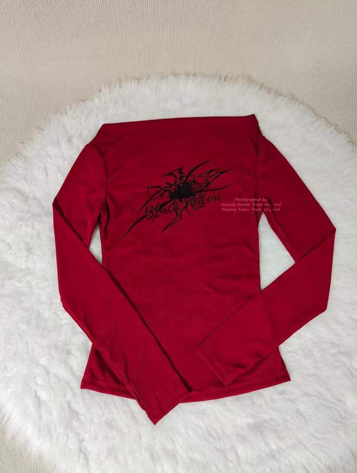 Straight Shoulder Base Sweater Oblique Shoulder Long Sleeve T-shirt Slim-fit Long Sleeve Short Top