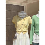 Summer Women's Cute Collar Sweet Short Sleeve Knit T-Shirt Slim Fit Casual Short Tee Daily Wear Tops