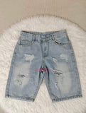 Summer Leisure Classic Fashion Versatile, Broken Hole, Split Fur Edge Straight Men's Denim Shorts and Jeans