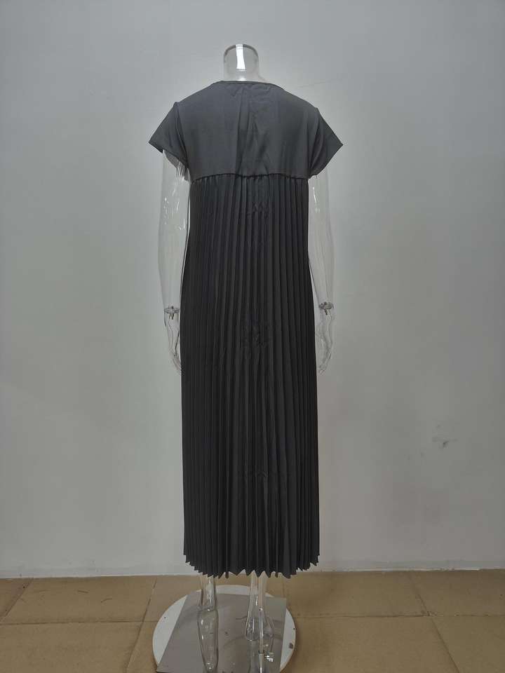 Women Solid Pleated Maxi Dress Loose A-Line Long Dress Casual Elegant Daily Straight Pleated Sundress