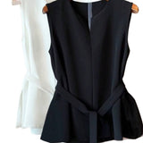 New Solid Notched V-Neck Sleeveless Top, Women Casual Blouse