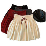 Korean Style Drawstring Lace-up Knitted Pleated Skirt Women's Spring and Autumn New Academic High Waist Slimming Skirt