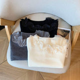 2026 New Arrival Women's Asymmetrical Off-Shoulder Knit Top with Tulle Ruffle Trim & Sheer Mesh Panel for Sweet Daily Wear