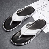 Spring Anti Slippery Style Real Cowhide Material Full Grain Leather Men Summer Beach Casual Slipper Flip-Flops Outdoor