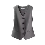 Women New Slim-fit Short Vest & Camisole Combo Vests Tops V-neck Single Breasted Lady Office Sleeveless Slim Suit Vest