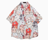 Men Tropical Floral Print Lapel Collar Loose Short Sleeve Vacation Button Shirt
