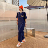 Women Back Letter Print Side Slit T Shirt Dress Oversized Crew Neck Casual Long Tee Dress Streetwear Maxi Dress