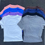 Women's Crew Neck Slim Fit Quick Dry Workout Crop Top T-shirt Yoga Short Sleeve Tummy Control Bodycon Slimming T-shirt