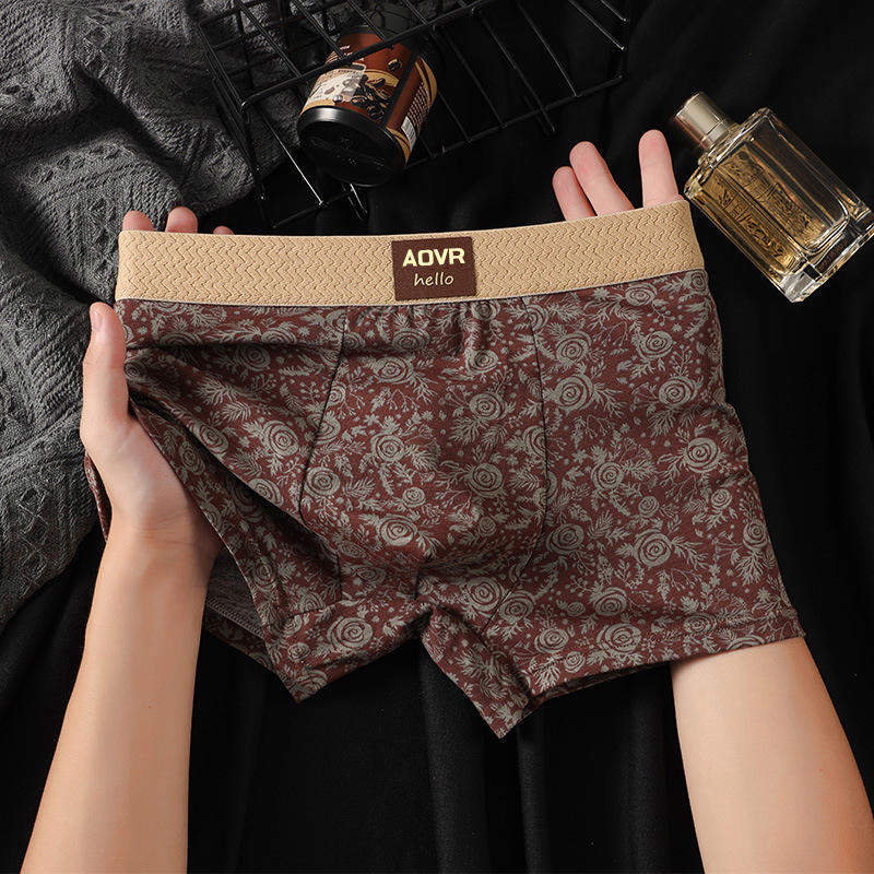 Classical Rose Men's Underwear Cotton Boxer Bottom Pants Boys New Style Personalized Skin-Friendly Breathable Four-Corner Pants