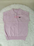 Women's Short-Sleeve Knit Top with Embroidered Bowknot Preppy Style French Polo Collar Lightweight Fabric for Spring and Summer