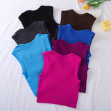 Solid Color Square Collar Sleeveless Ribbed Slim Fit Basic Racerback Vest Quick-dry Breathable Running Fitness Crop Tank Top