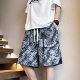 New Arrival Mens Full Print Tie Dye Jacquard Cargo Shorts Double Draw Cord Big Patch Pocket Loose Gym Five Inch Shorts