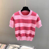 Slim-fit Tops for Women Knitted T-shirt for Women Trendy Short-Sleeved Tee