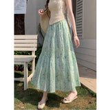 Women's Casual Floral Print Tiered Maxi Skirt, Lightweight Flowy Elastic Waist Summer Skirt