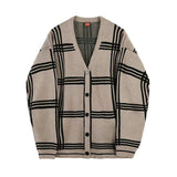 Plaid Men's Knit Bottom Cardigan V Neck Relaxed Fit Knitted Long Sleeve Fitting Sweater Casual Men Sweaters
