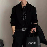 Men Lapel Collar Vertical Rib Knit Cardigan Loose Oversized Button Down Sweater Jacket Casual Daily Street Outerwear