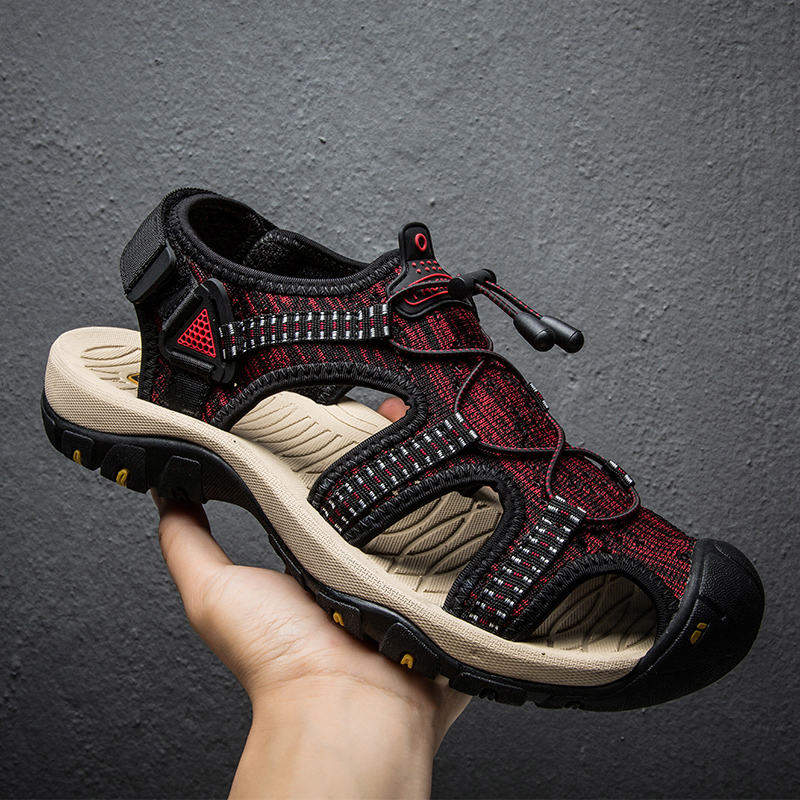 Knitted Breathable Casual Outdoor Shoes Classic Red Color Durable Men Fashion Flat Beach Sandals