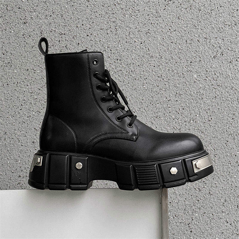 Handsome Design Mechanical Aesthetics Good Quality Fashion Durable Lace up High Heel Ankle Boots for Men