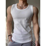 Ribbed Knit U Neck Tank Top Slim Fit Muscle Sleeveless Shirt Stretch Bodybuilding Gym Vest