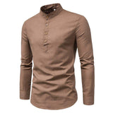 2025 New Men's Slim Fit Solid Color Dress Shirt - Long Sleeve Business Collar Half-Placket Casual Formal Top