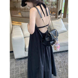Women Halter Neck Maxi Dress Open Back Tie Back Loose Flowy Sundress Summer Casual Beach Vacation Sleeveless Long Dress