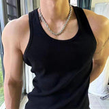 Men Ribbed Knit U Neck Tank Top Slim Fit Muscle Sleeveless Shirt Stretch Bodybuilding Gym Vest