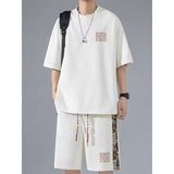 Men's Casual Summer Sportswear Set Quick-Drying Thin Top With Short Sleeve and Printed Sport Shorts