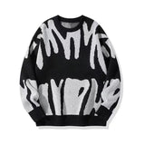 Men Abstract Print Color Block Knit Sweater Crew Neck Oversized Long Sleeve Streetwear Contrast Pullover Jumper
