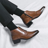 Lace up Pointed Toe Real Leather Dress Shoes Classic Design Black Brown Wedding Formal Leather Ankle Boots for Men