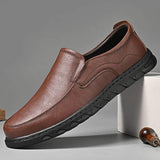 Round Toe Cowhide Material Slip on Durable Fashion Walking Casual Loafers Comfortable Genuine Leather Shoes for Men