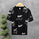 Men All Over Letter Print T Shirt Crew Neck Loose Casual Streetwear Short Sleeve Tops