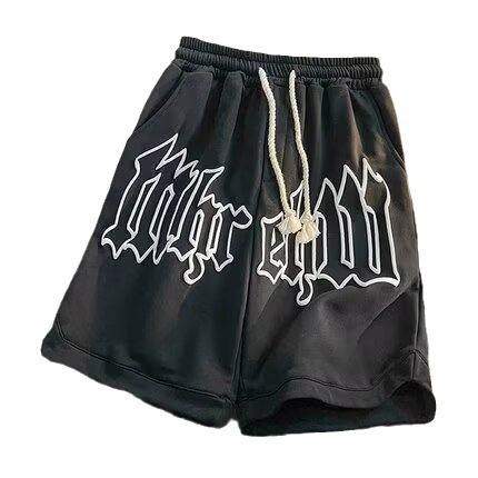 High Quality Sports Streetwear Fleece French Terry Jogger Puff Print Shorts Raw Edge Sweat Shorts
