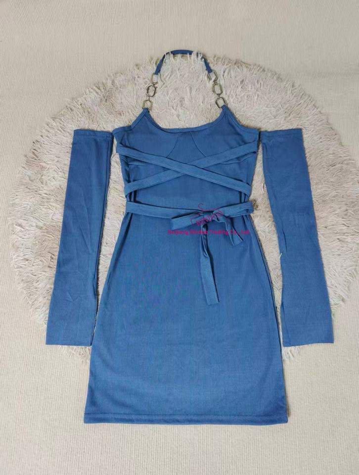 Neck and Waist Straps Mini Dress Slim-fit Sheath Dress Solid Cami Dress