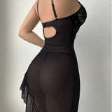 Sexy Lace Trim Erotic Lingerie | Women's Underwire Push-up Camisole Sheer Mesh Nightdress