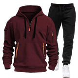 Explosions Men's Autumn and Winter New Fleece-lined Multi-pocket Zipper Sweater Set Personalized Casual Hoodie Set
