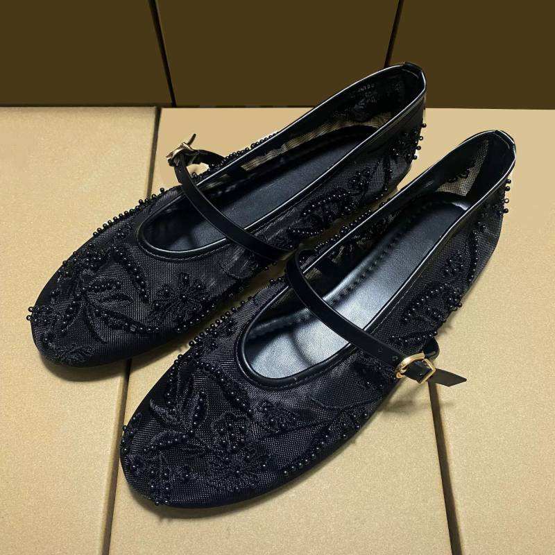 Round Toe Lightweight Casual Walking Ladies Flat Sandals Quality Mesh Breathable Women Mary Jane Flat Sandals