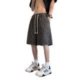 New Arrival Mens All Over Jacquard Pattern Shorts Thick Braided Draw Cord Elastic Waist Loose Casual Gym Five Point Shorts