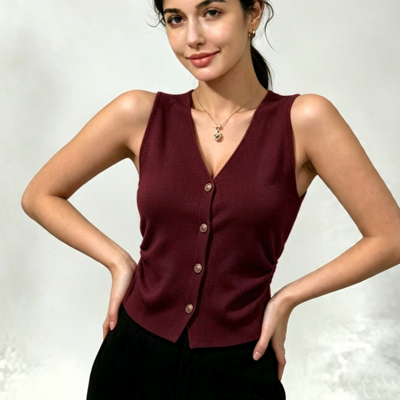 French Style Single-breasted V-neck Sleeveless Knitted Vest Women's 2026 Summer New Slim-fit Elegant Outer Wear